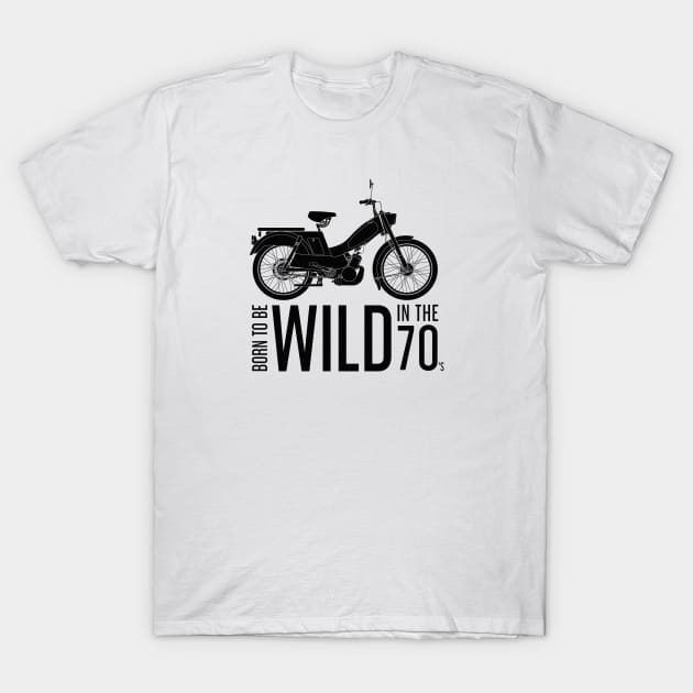 Born to be Wild in the 70's Black Moped T-Shirt by Monkey Business Bank